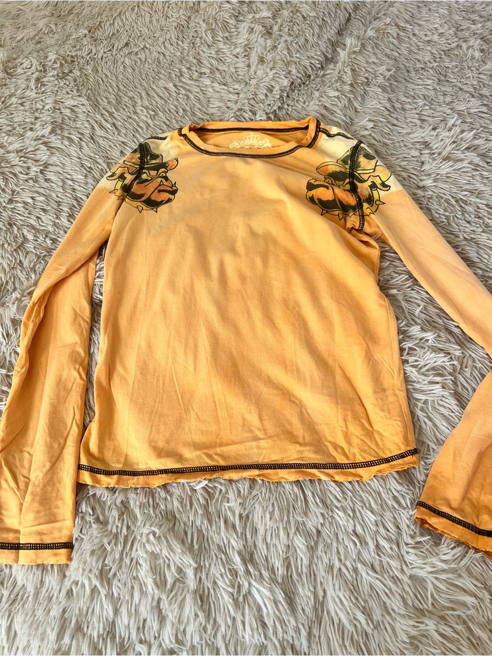 Los Angeles Apparel Yellow Floral-Accent Long Sleeve Tee